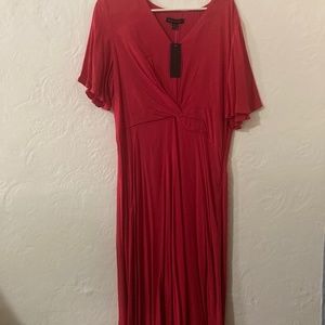 BANANA REPUBLIC Red flutter sleeves pleated midi dress